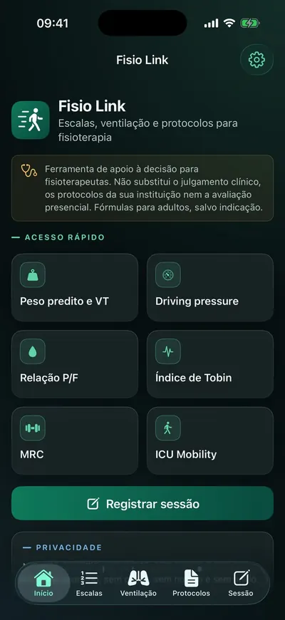 Tela do Fisio Link