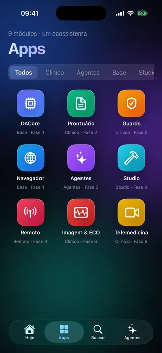 Grade de módulos no iPhone