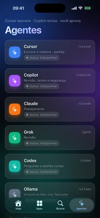 Agentes no iPhone com papéis e status