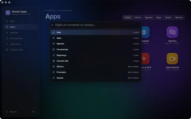 Paleta de comandos aberta com o atalho Command K